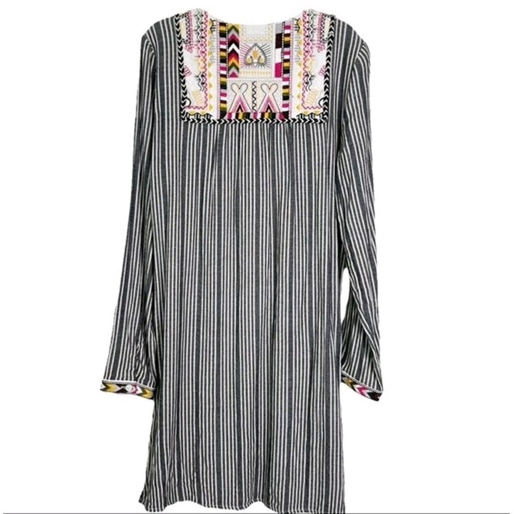 Philosophy Revolve Embroidered Tassel Striped Bohemian Tunic Dress Women's Sz L - Picture 8 of 13